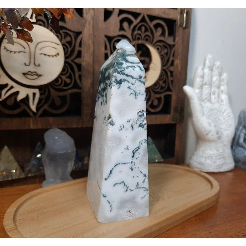 Druzy Moss Agate Crystal Tower